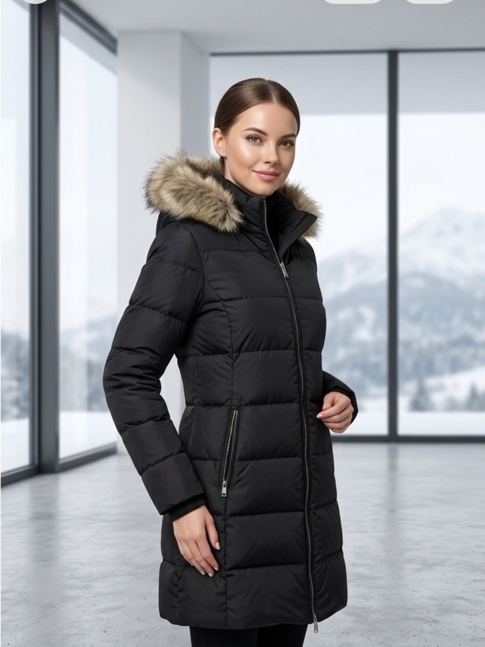 Lauren Ralph Lauren Black Label Down Parka Jacket Large Faux Fur Hood Black
